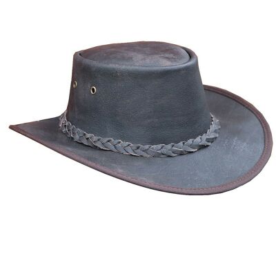 Australian Western Style Leather Cowboy Bush Hats Mens Brown Distressed Hat - S