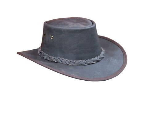 Australian Western Style Leather Cowboy Bush Hats Mens Brown Distressed Hat - XL