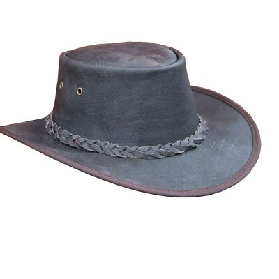 Australian Western Style Leather Cowboy Bush Hats Mens Brown Distressed Hat - XL