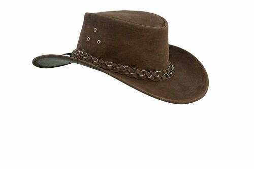 Australian Western style Cowboy Hat Real Leather with Chin Strap - chocolate brown - L