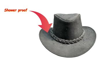 Chapeau en cuir véritable de style occidental australien Bush Cowboy avec mentonnière - Noir - S 3