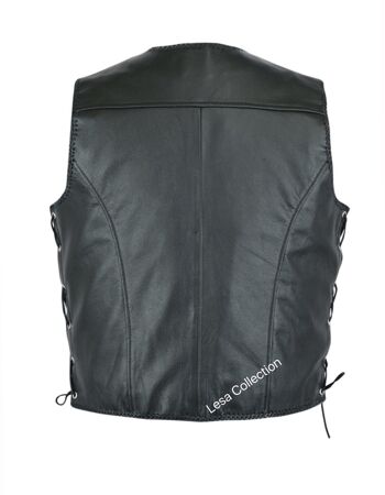 Buy wholesale Leather Mens Fish Hook Buckle Biker Vest Sides Laces - XL