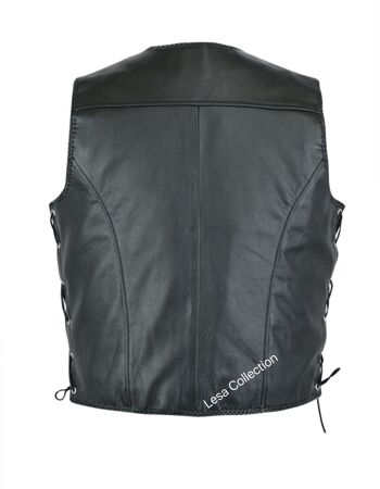 Gilet de motard en cuir pour homme avec boucle hameçon et lacets latéraux - 6XL 2