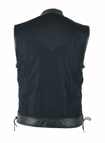 Gilet de style motard en dentelle latérale pour homme avec garniture en cuir et denim noir - 4XL 2