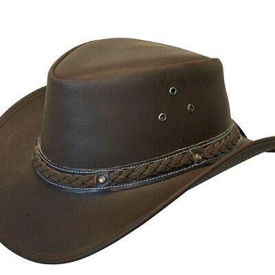 Sombrero de cuero Aussie Bush Style Classic Western Outback Negro/Marrón - S - Marrón