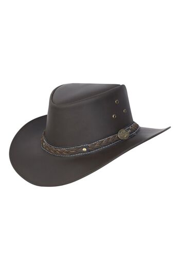 Chapeau en Cuir Aussie Bush Style Classique Western Outback Noir/Marron - 2XL - Noir 2