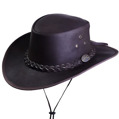 New Leather Cowboy Western Aussie Style Bush Hat Marrone Uomo/Donna - XS