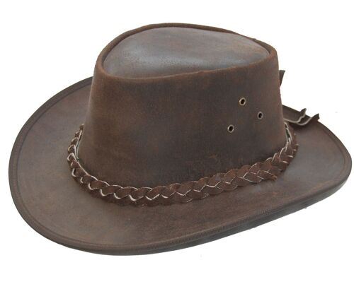 New Leather Cowboy Western Aussie Style Bush Hat Brown Mens/Women - S