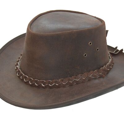 New Leather Cowboy Western Aussie Style Bush Hat Marrón Hombres/Mujeres - S