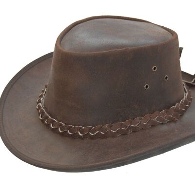 New Leather Cowboy Western Aussie Style Bush Hat Marrone Uomo/Donna - S
