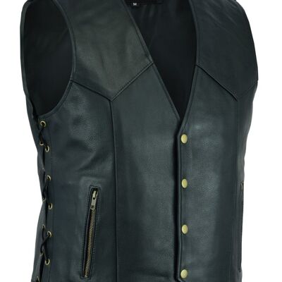 Mens Real Leather Motorcycle Waistcoat Biker Vest With Side Laces Real Choice - real leather - S