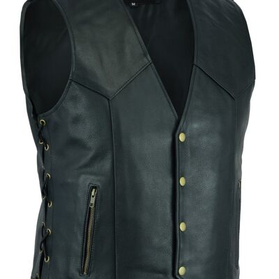 Mens Real Leather Motorcycle Waistcoat Biker Vest With Side Laces Real Choice - split leather - M