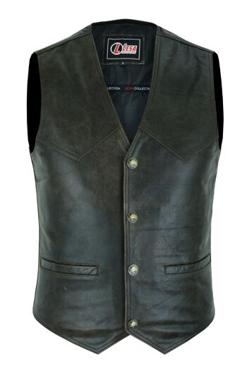 Gilet en cuir véritable pour homme, style motard, marron vieilli - L 2