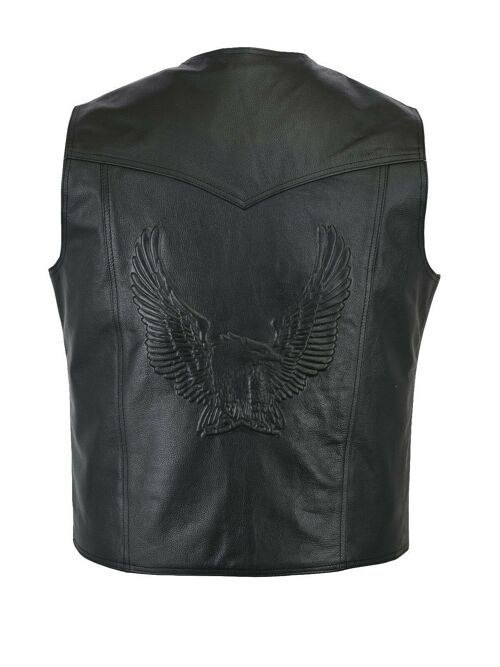 Leather Waistcoat Biker Vest Motorcycle Motorbike Leather Vest/ Embossed Eagle - S