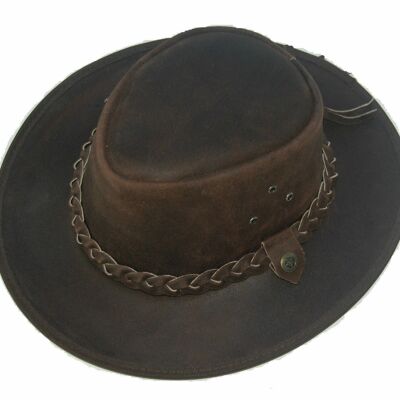 Kids Children's Brown Leather Bush Hat Cowboy Hat One Size 55cm Boy/Girl