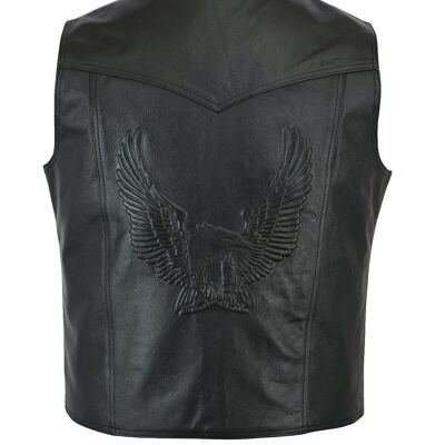 Leather Waistcoat Biker Vest Motorcycle Motorbike Leather Vest/ Embossed Eagle - M