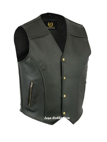 Gilet en cuir Biker Vest Moto Moto Gilet en cuir avec 2 poches zippées - XL 1