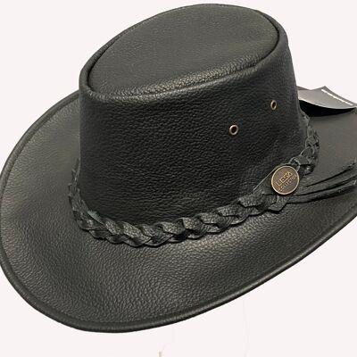 Sombrero de vaquero de cuero auténtico estilo occidental australiano Estilo interior negro - M