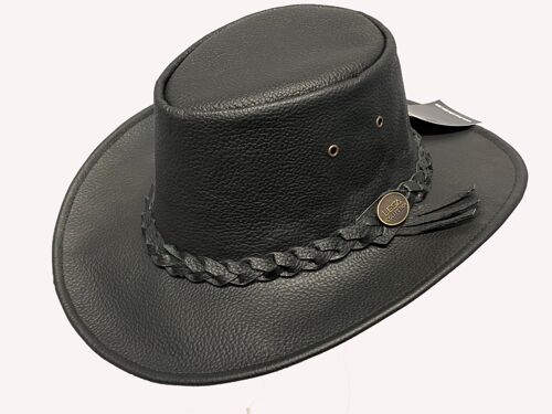 Australian Western Style Real Leather Cowboy Bush Hat Black Outback Style - XXL