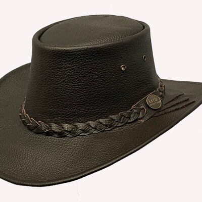 Australischer Western-Stil aus echtem Leder, knautschbarer Buschhut, Cowboyhut, Braun - XL