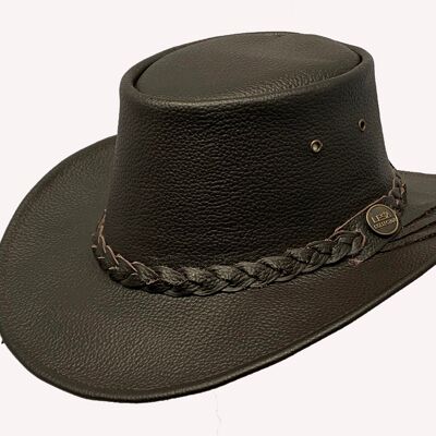 Sombrero de vaquero de estilo occidental australiano de cuero real aplastable marrón - XL
