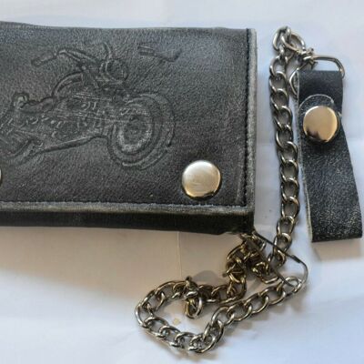 Cartera de motorista de cuero de calidad suave de lujo para hombre, tarjetero, monedero negro