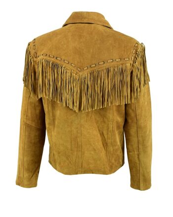 Mens New Native American Western Brown Suede Leather Jacket Fringe Tassels - M 3