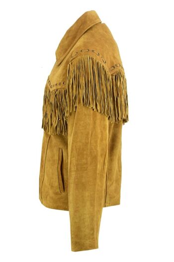 Mens New Native American Western Brown Suede Leather Jacket Fringe Tassels - L 2