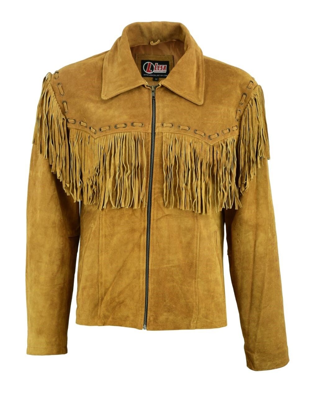 Western Suede Leather popular Tan Brown Fringe Jacket Size 4XL