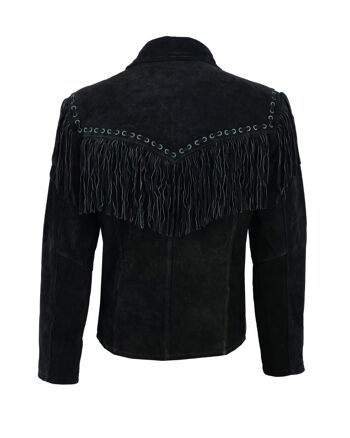 Veste en cuir western cowboy en daim noir pour homme avec franges - 3XL 3