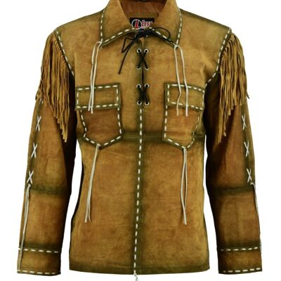 Herren Western Cowboy Braune Wildlederjacke mit Fransen - M (58 cm)