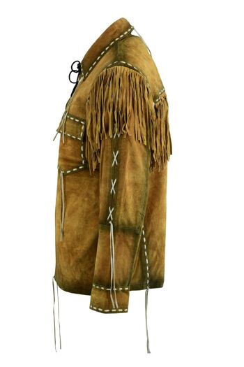 Veste en cuir suédé marron Western Cowboy pour homme avec franges - M (58 cm) 2