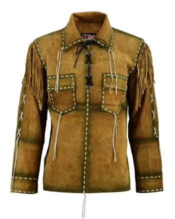 Veste en cuir suédé marron Western Cowboy pour homme avec franges - 4XL 1