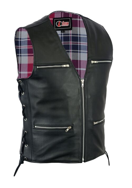 New Mens Biker Motorcycle Real Leather Waistcoat/Vest - S