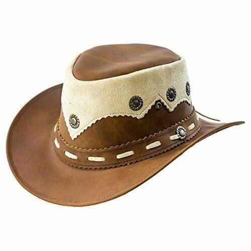 Real Oily Leather Cowboy Bush Hat Western Aussie Style Leather Hat