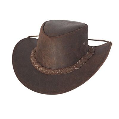 Sombrero de cuero australiano Outback Brown Bush Sombrero de vaquero Unisex - S