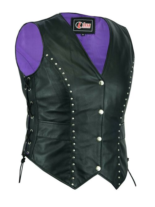 New Style Motorcycle Biker Leather Vest Waistcoat Ladies, Women - S