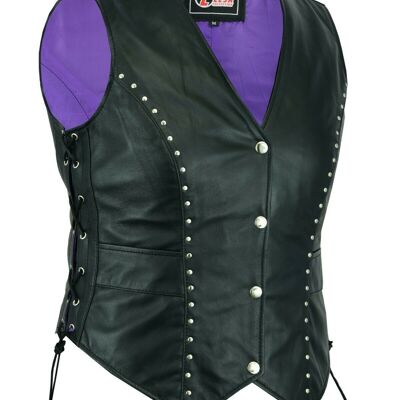 New Style Motorcycle Biker Leather Vest Waistcoat Ladies, Women - S