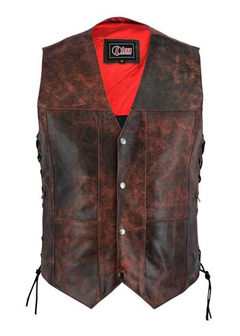 Gilet rouge en détresse pour homme style motard Gillette Vest-Top Quality - 3XL 3