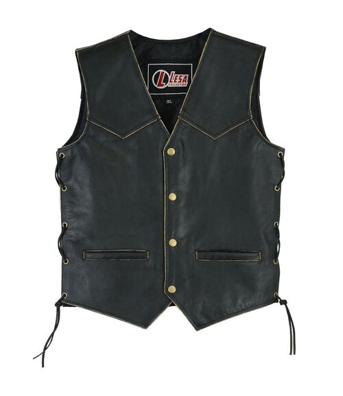 Children's Kids Real Leather biker motorcycle vest with lace up sides distressed