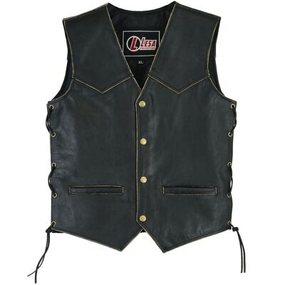 Children's Kids Real Leather biker motorcycle vest with lace up sides distressed
