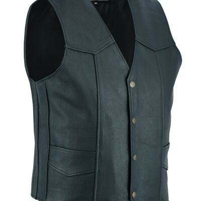 Mens Genuine Leather Motorcycle Biker Style Black Waistcoat/Vest - S