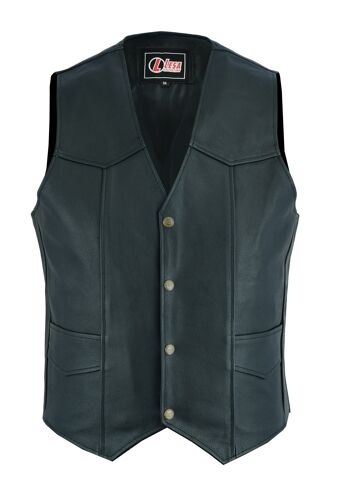 Gilet/Gilet Noir Style Motard Moto en Cuir Véritable pour Homme - S 2