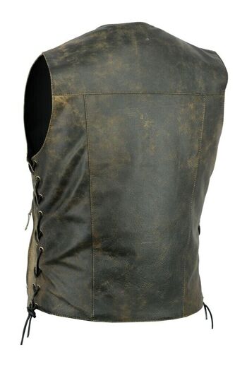 Gilet de moto vintage 10 poches en cuir véritable vieilli pour homme - S 3