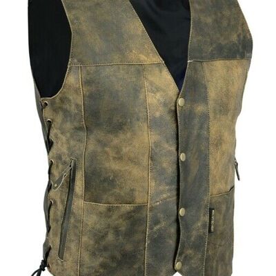 Gilet de moto vintage 10 poches en cuir véritable vieilli pour homme - XL
