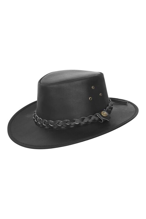 Leather Outback Austrailian Bush Hat Brown And Black With Free Chin Strap - XS - Black