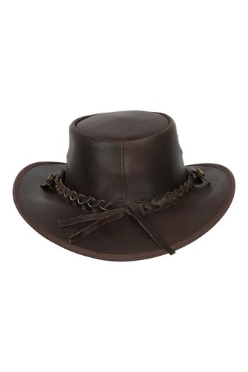 Chapeau Outback Austrailian Bush en cuir marron et noir avec mentonnière gratuite - XS - Marron 4