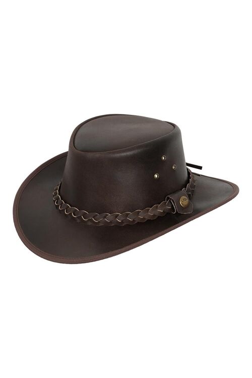 Leather Outback Austrailian Bush Hat Brown And Black With Free Chin Strap - S - Brown