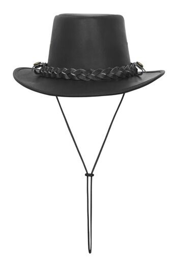 Chapeau Outback Austrailian Bush en cuir marron et noir avec mentonnière gratuite - L - Marron 2