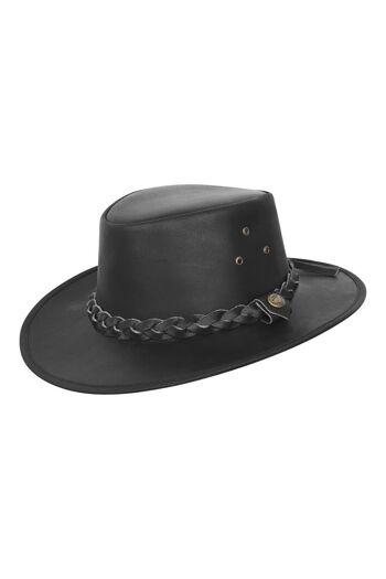 Chapeau Outback Austrailian Bush en cuir marron et noir avec mentonnière gratuite - 2XL - Noir 1